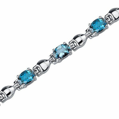 London Blue Topaz Bracelet Sterling Silver Oval Cut 5.5 Carats