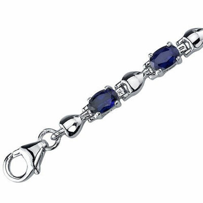 Blue Sapphire Bracelet Sterling Silver Oval Shape 6 Carats