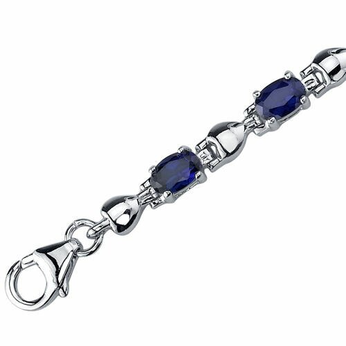 Blue Sapphire Bracelet Sterling Silver Oval Shape 6 Carats