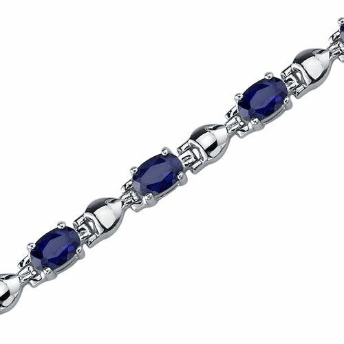 Blue Sapphire Bracelet Sterling Silver Oval Shape 6 Carats