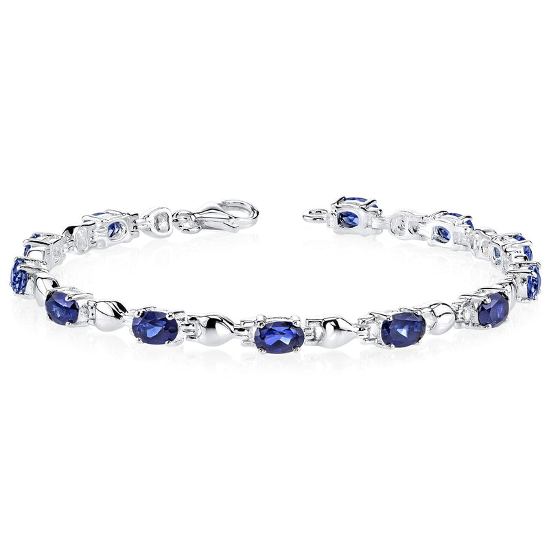 Blue Sapphire Bracelet Sterling Silver Oval Shape 6 Carats