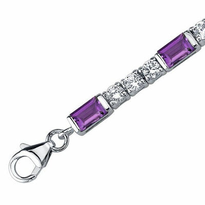 Amethyst Bracelet Sterling Silver Baguette Shape 4.25 Carats