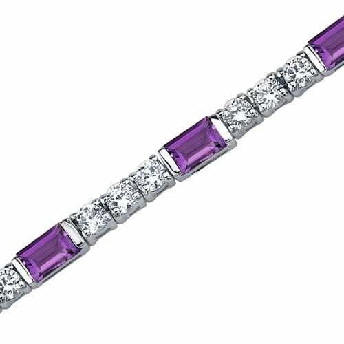 Amethyst Bracelet Sterling Silver Baguette Shape 4.25 Carats