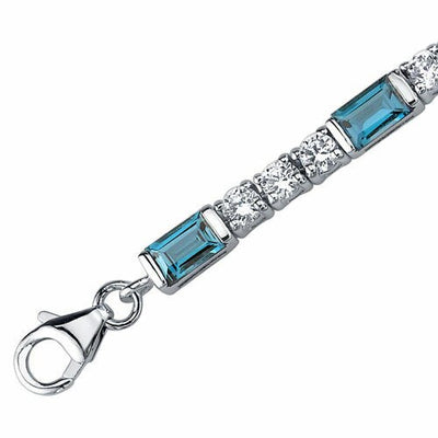 London Blue Topaz Bracelet Sterling Silver Baguette Shape 4.25 Carats