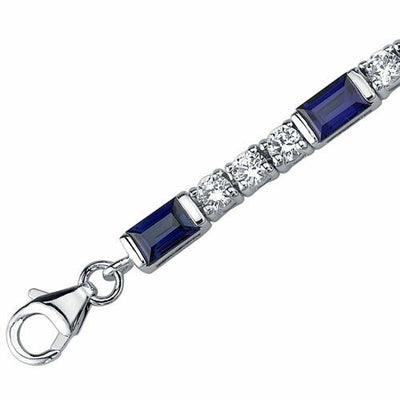 Blue Sapphire Bracelet Sterling Silver Baguette Cut 4.25 Carats