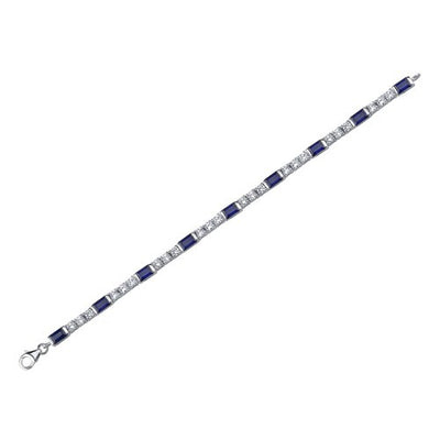 Blue Sapphire Bracelet Sterling Silver Baguette Cut 4.25 Carats