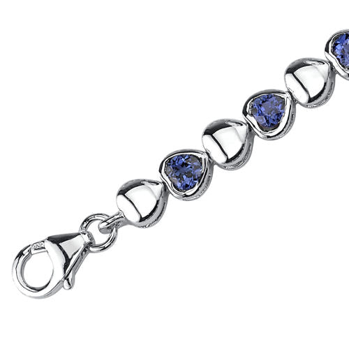 Blue Sapphire Bracelet Sterling Silver Round Shape 4 Carats