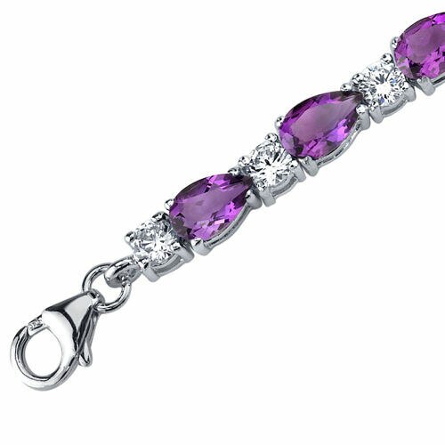 Amethyst Teardrop Tennis Bracelet Sterling Silver Pear Shape 10 Carats