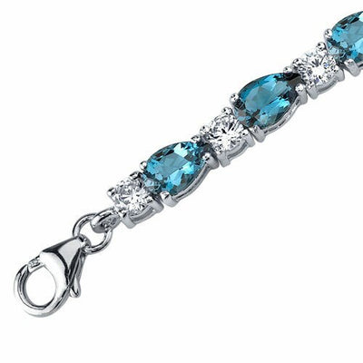 London Blue Topaz Teardrop Tennis Bracelet Sterling Silver Pear Shape 13 Carats