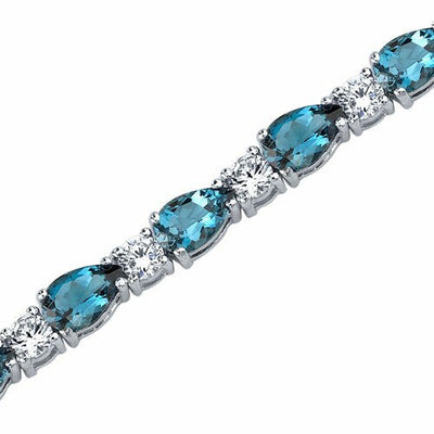 London Blue Topaz Teardrop Tennis Bracelet Sterling Silver Pear Shape 13 Carats