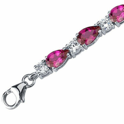 Ruby Teardrop Tennis Bracelet Sterling Silver Pear Shape 13 Carats