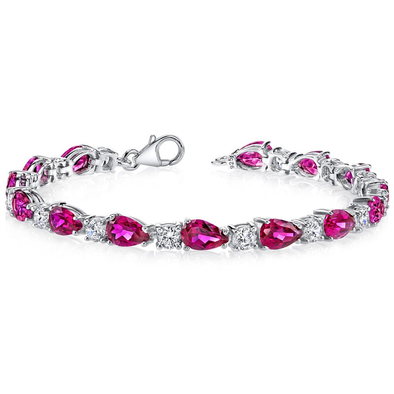 Ruby Teardrop Tennis Bracelet Sterling Silver Pear Shape 13 Carats