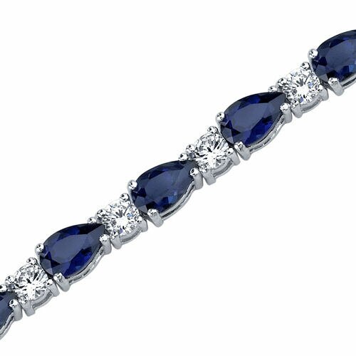 Blue Sapphire Teardrop Tennis Bracelet Sterling Silver Pear Shape 13 Carats