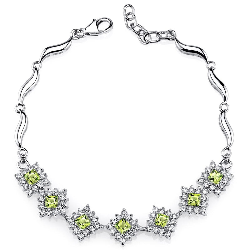 Peridot Bracelet Sterling Silver Princess Shape 2 Carats