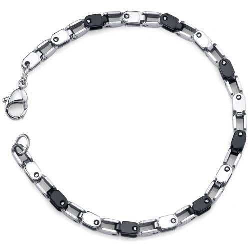 Suave and Stylish: Stainless Steel and Ceramic Link Bracelet SB3852