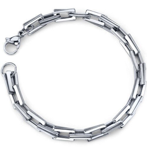 Smooth Style: Stainless Steel Double Rectangular Link Bracelet