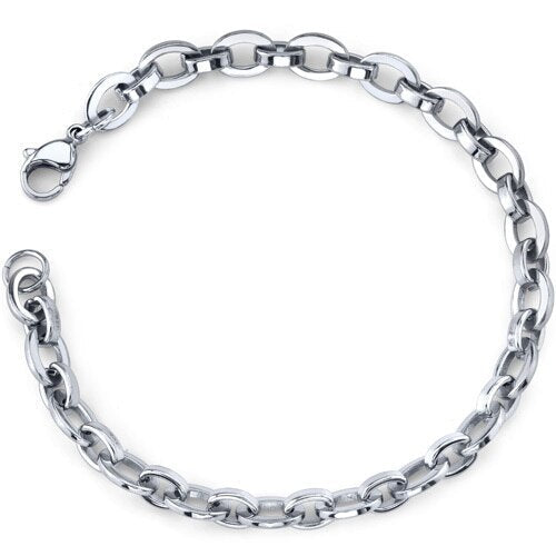 Modern Statement: Unisex Steel Rolo Oval Bracelet