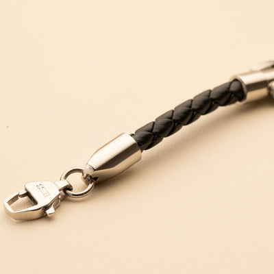 Stainless Steel ID-Style Woven Leather Strap Bracelet