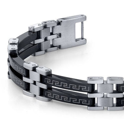 Urban Class: Black and Silver-tone Steel Greek Key Bracelet SB3910