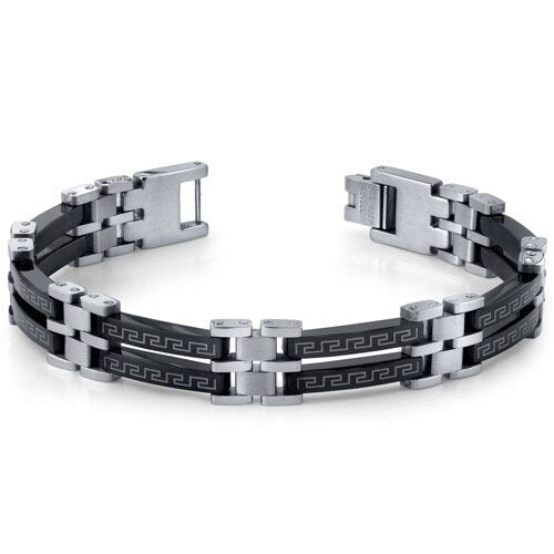 Urban Class: Black and Silver-tone Steel Greek Key Bracelet SB3910