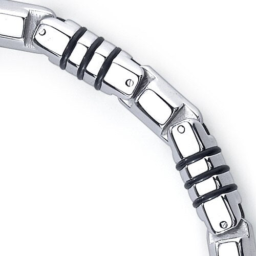 Rugged Elegance: Steel and Rubber Bracelet SB3938