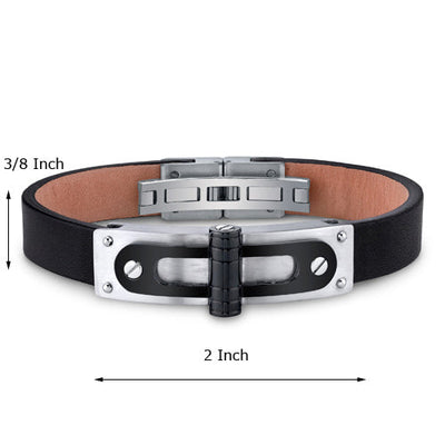 Mens Stainless Steel and Leather Bracelet