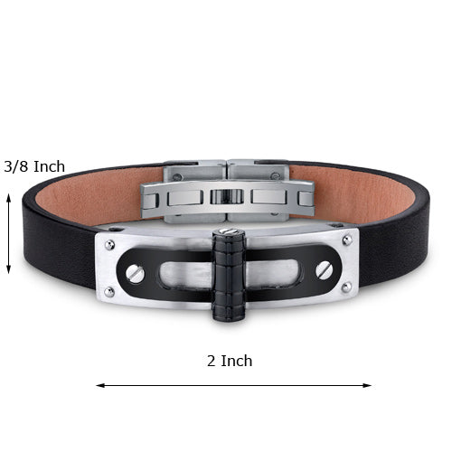 Mens Stainless Steel and Leather Bracelet