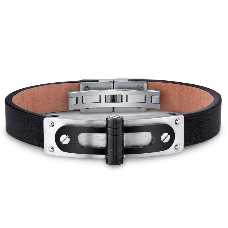 Mens Stainless Steel and Leather Bracelet