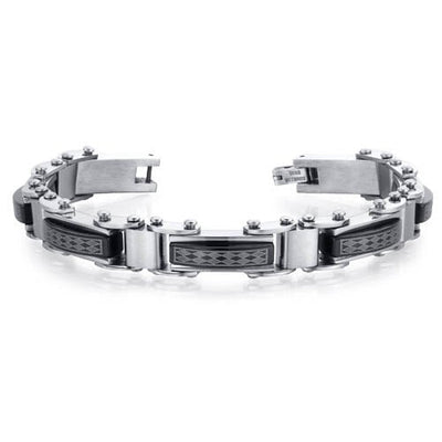 Brushed Steel and Ceramic Diamond Pattern Bracelet