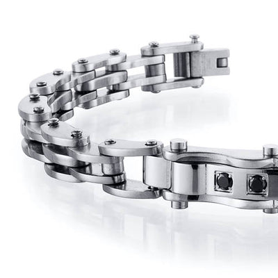 European Design Mens Black CZ Stainless Steel Bracelet