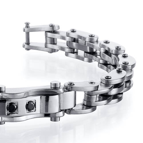 European Design Mens Black CZ Stainless Steel Bracelet