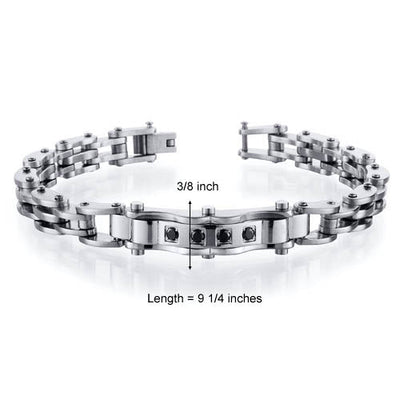 European Design Mens Black CZ Stainless Steel Bracelet