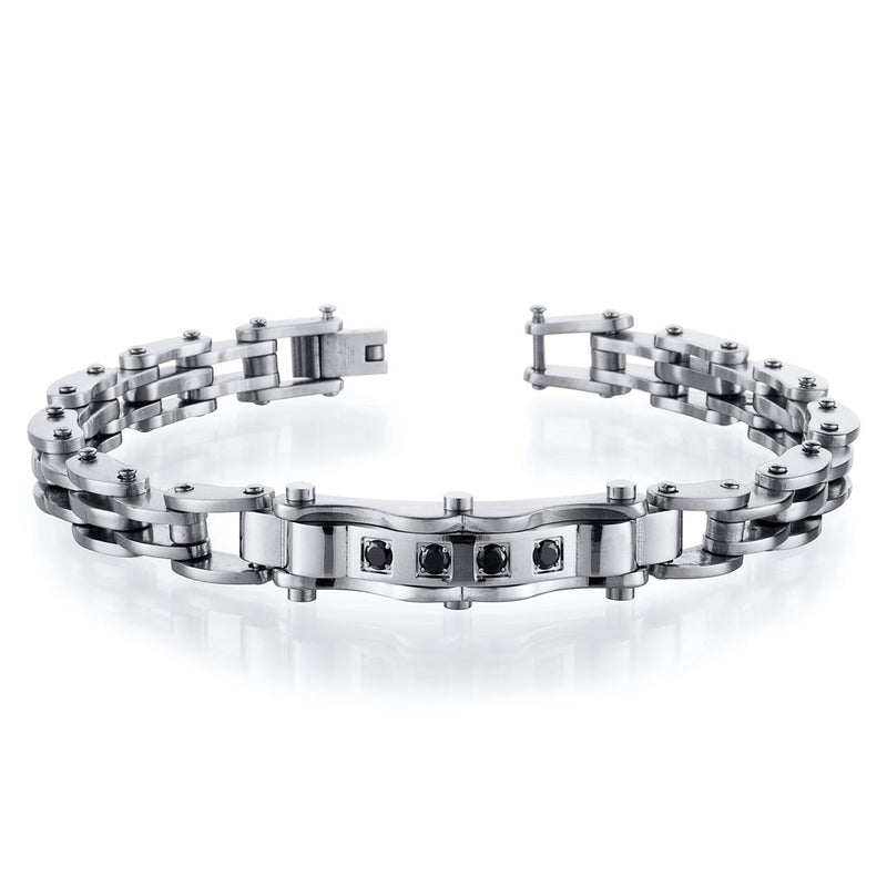 European Design Mens Black CZ Stainless Steel Bracelet