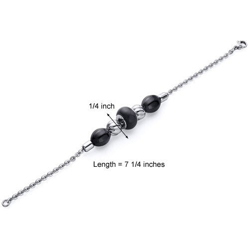 Black Roundel Bead Stainless Steel Chain Bracelet Style SB4110