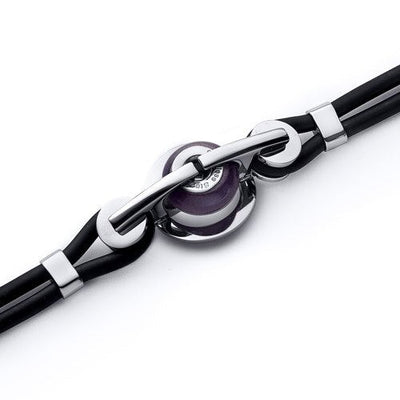 Amethyst Glass Roundel Bead Stainless Steel Silicon Bracelet SB4118