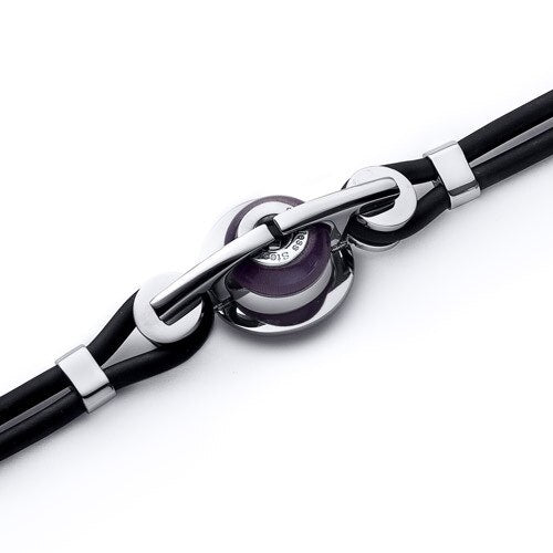 Amethyst Glass Roundel Bead Stainless Steel Silicon Bracelet SB4118