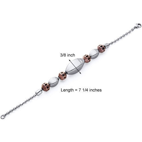 Convex Oval Coffee Tone Bead Stainless Steel Chain Bracelet SB4120