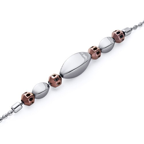 Convex Oval Coffee Tone Bead Stainless Steel Chain Bracelet SB4120