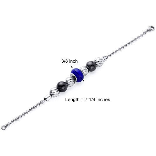 Royal Blue Roundel Bead Stainless Steel Chain Bracelet Style SB4124