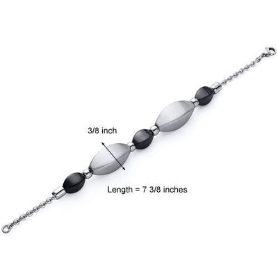 Jet Black Oval Convex Bead Stainless Steel Chain Bracelet SB4126