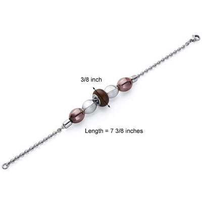 Brown Roundel and Coffee Tone Bead Steel Chain Bracelet SB4128