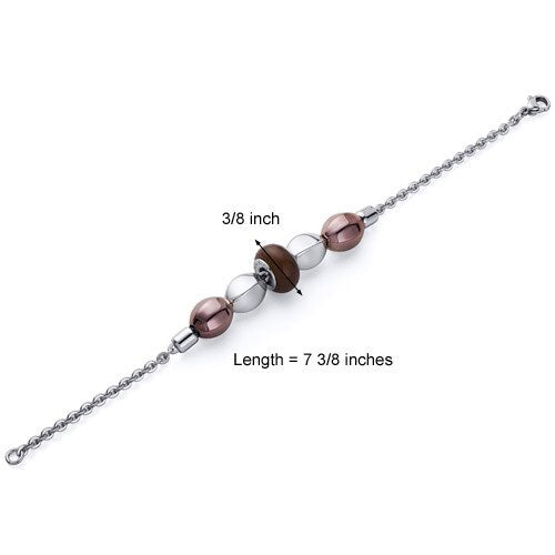 Brown Roundel and Coffee Tone Bead Steel Chain Bracelet SB4128