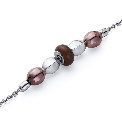 Brown Roundel and Coffee Tone Bead Steel Chain Bracelet SB4128