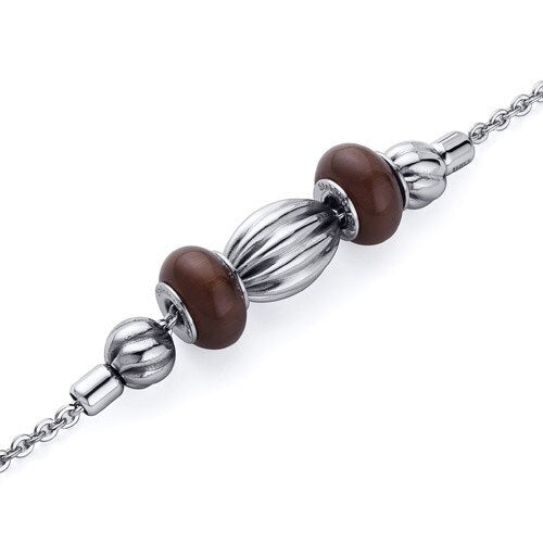 Brown Roundel with corrugated Bead Steel Chain Bracelet SB4132