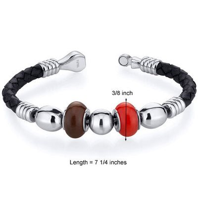 Red and Brown Roundel Bead woven Leather Bracelet