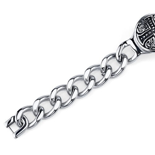 Rugged ID Stainless Steel Celtic Cross Curb Chain Bracelet SB4206