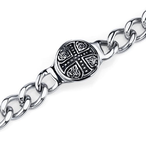 Rugged ID Stainless Steel Celtic Cross Curb Chain Bracelet SB4206