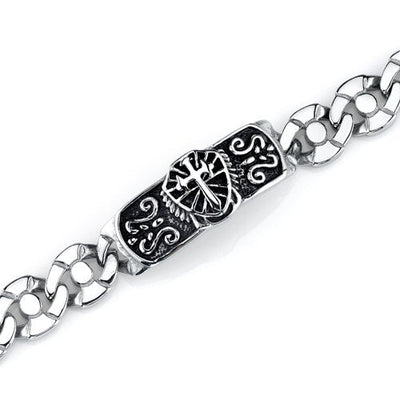 ID Stainless Steel Cross and Shield Fancy Chain Bracelet SB4216