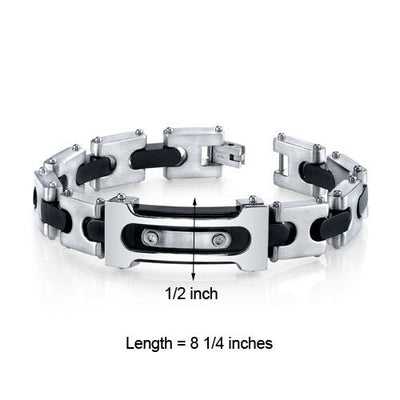 Mens Double Riveted Black Two Tone Stainless Steel Bracelet