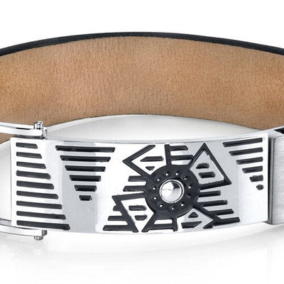 Urban Style Black Genuine Leather and Stainless Steel Bracelet SB4246